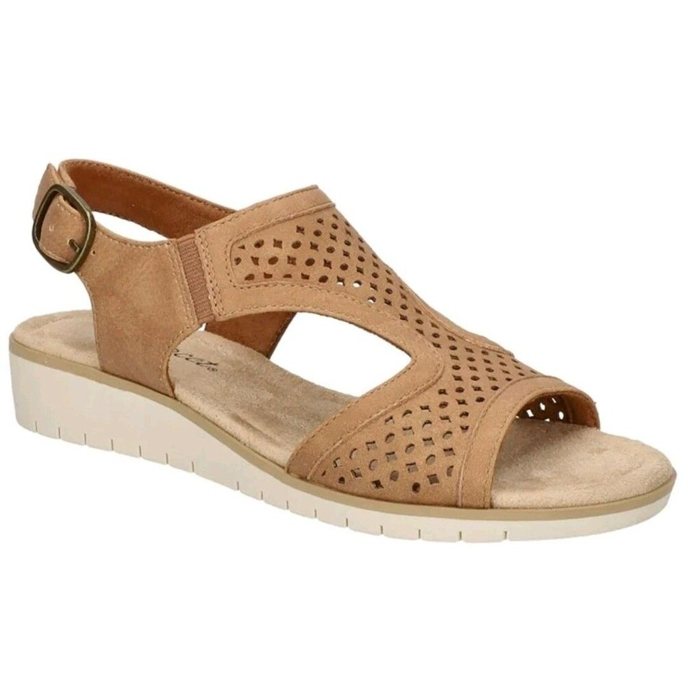 BRAND NEW Easy Street Women's Alba Wedge Sandal Tan 9 Wide NiB